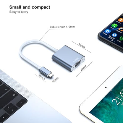 BENFEI USB C to VGA Adapter, Thunderbolt 3/4 to VGA Adapter Compatible with iPhone 15 Pro/Max, MacBook Pro/Air 2023, iPad Pro, iMac, S23, XPS 17, Surface Book 3 and More [Aluminium Shell,Grey]