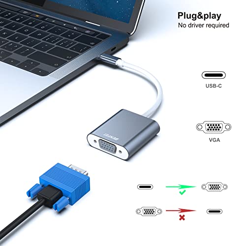 BENFEI USB C to VGA Adapter, Thunderbolt 3/4 to VGA Adapter Compatible with iPhone 15 Pro/Max, MacBook Pro/Air 2023, iPad Pro, iMac, S23, XPS 17, Surface Book 3 and More [Aluminium Shell,Grey]